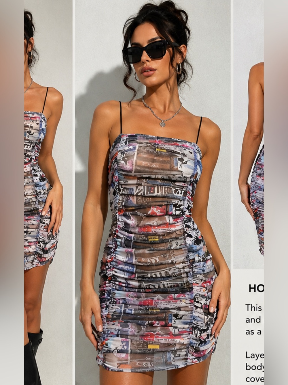 NEW girl ORDER Poster Ruched Mesh Dress Sheer Y2K Bodycon UK 10 US 6